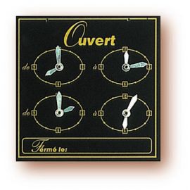 Panneau Horaires 15x15 cm or/noir + fil nylon