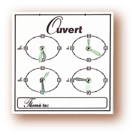 Panneau Horaires 15x15 cm bordeaux/blanc+ fil nylon