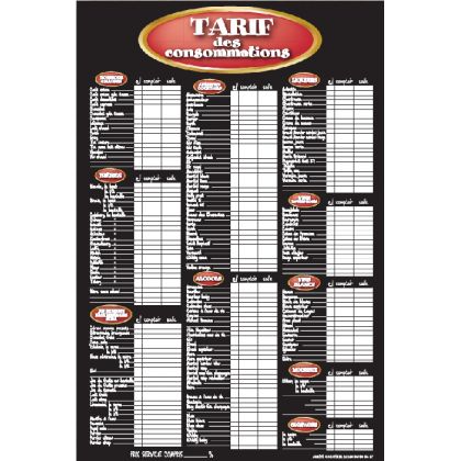Tarif 60x40cm Blason rouge Consommations + fil nylon