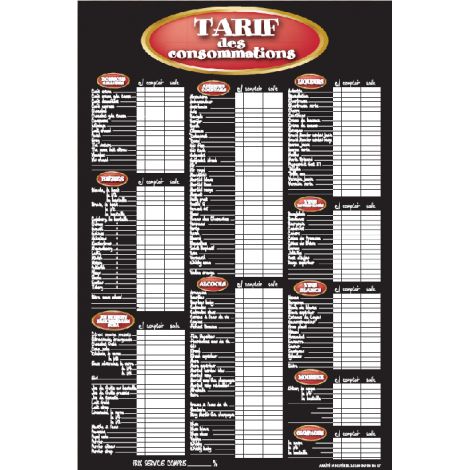 Tarif 60x40cm Blason rouge Consommations + fil nylon