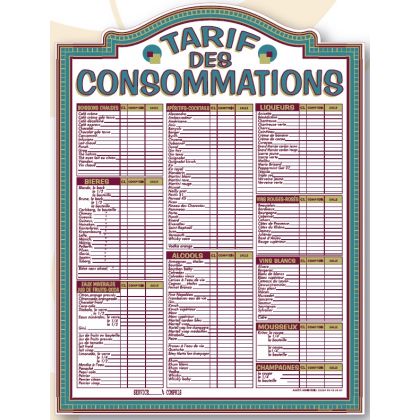 Tarif 65x45.5 cm Majestic Consommations + fil nylon