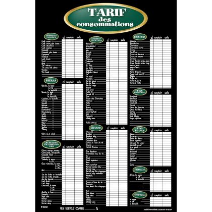 Tarif 60x40cm Blason vert - Consommations + fil