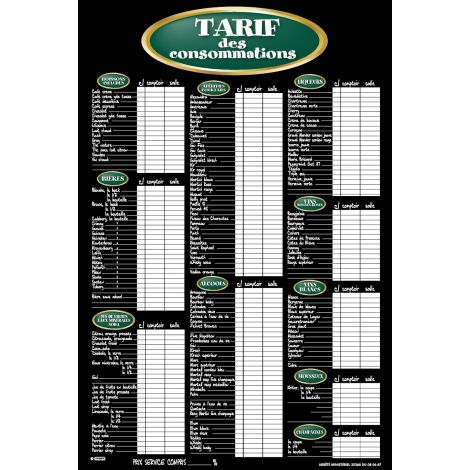 Tarif 60x40cm Blason vert - Consommations + fil