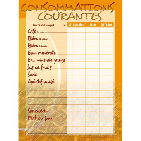 Tarif 30x40cm Consommations courantes Safran